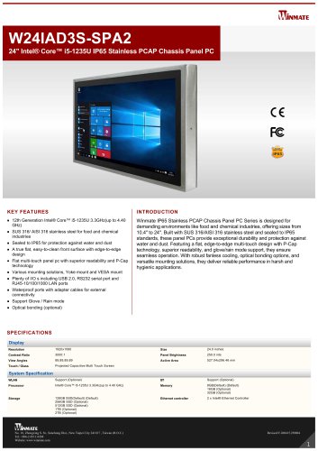 24" Intel&reg; Core&trade; i5-1235U IP65 Stainless PCAP Chassis Panel PC W24IAD3S-SPA2