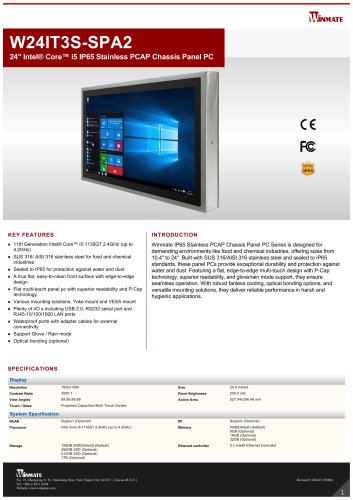 24" Intel&reg; Core&trade; i5 IP65 Stainless PCAP Chassis Panel PC W24IT3S-SPA2