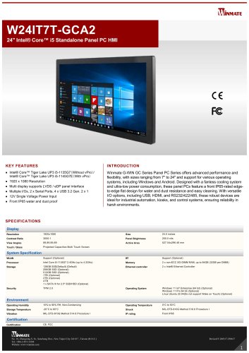 24" Intel&reg; Core&trade; i5 Standalone Panel PC HMI W24IT7T-GCA2