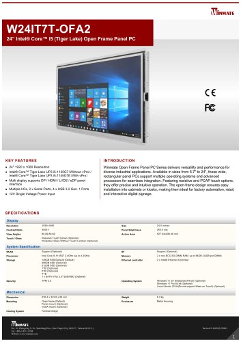 24&rdquo; Intel&reg; Core&trade; i5 (Tiger Lake) Open Frame Panel PC W24IT7T-OFA2