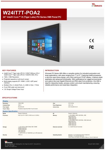 24&rdquo; Intel&reg; Core&trade; i5 (Tiger Lake) PO Series HMI Panel PC W24IT7T-POA2