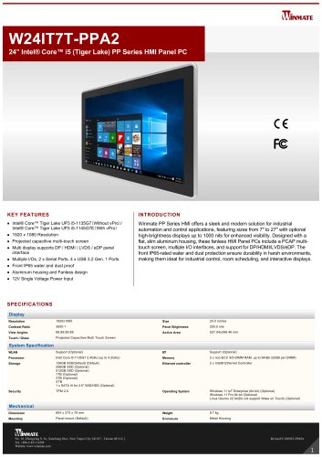 24&rdquo; Intel&reg; Core&trade; i5 (Tiger Lake) PP Series HMI Panel PC W24IT7T-PPA2