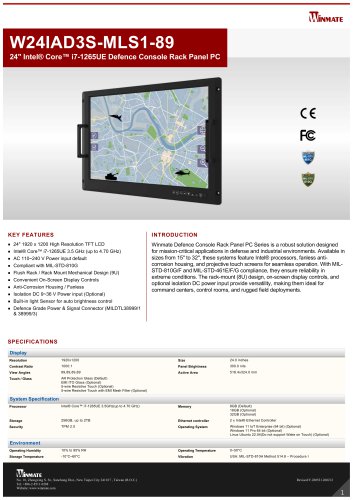 24" Intel&reg; Core&trade; i7-1265UE Defence Console Rack Panel PC W24IAD3S-MLS1-89 