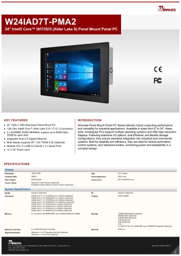24" Intel&reg; Core&trade; i9/i7/i5/i3 (Alder Lake S) Panel Mount Panel PC W24IAD7T-PMA2