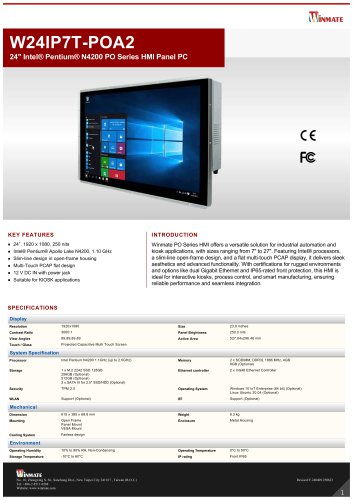 24" Intel&reg; Pentium&reg; N4200 PO Series HMI Panel PC W24IP7T-POA2