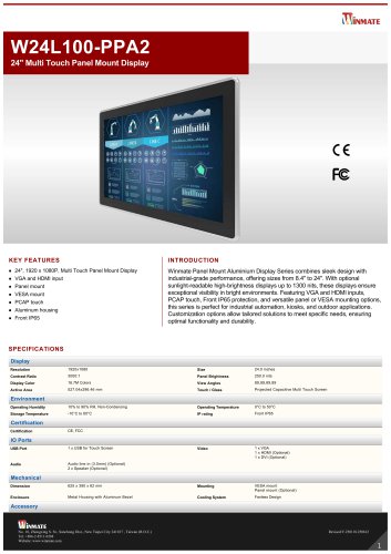 24" Multi Touch Panel Mount Display W24L100-PPA2