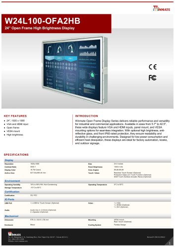 24&rdquo; Open Frame High Brightness Display W24L100-OFA2HB