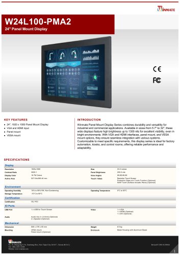 24" Panel Mount Display W24L100-PMA2