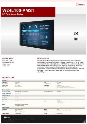 24" Panel Mount Display W24L100-PMS1
