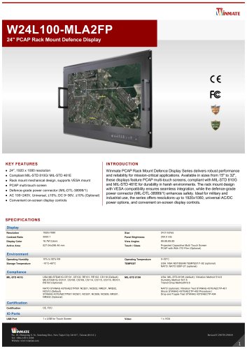 24" PCAP Rack Mount Defence Display W24L100-MLA2FP