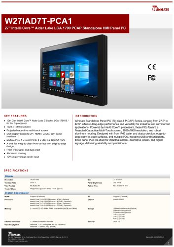 27" Intel&reg; Core&trade; Alder Lake LGA 1700 PCAP Standalone HMI Panel PC W27IAD7T-PCA1