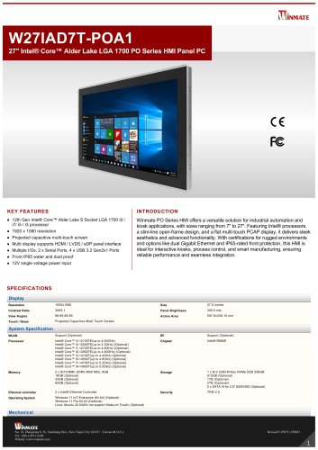 27" Intel&reg; Core&trade; Alder Lake LGA 1700 PO Series HMI Panel PC W27IAD7T-POA1