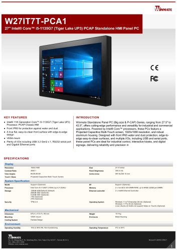 27" Intel&reg; Core&trade; i5-1135G7 (Tiger Lake UP3) PCAP Standalone HMI Panel PC W27IT7T-PCA1