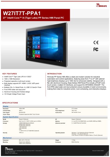 27&rdquo; Intel&reg; Core&trade; i5 (Tiger Lake) PP Series HMI Panel PC W27IT7T-PPA1