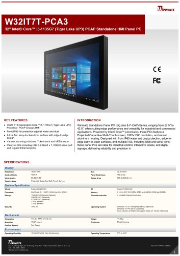 32" Intel&reg; Core&trade; i5-1135G7 (Tiger Lake UP3) PCAP Standalone HMI Panel PC W32IT7T-PCA3