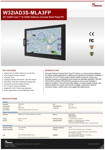 32" Intel&reg; Core&trade; i5-1235U Defence Console Rack Panel PC W32IAD3S-MLA3FP 