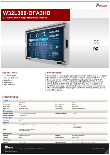 32&rdquo; Open Frame High Brightness Display W32L300-OFA3HB