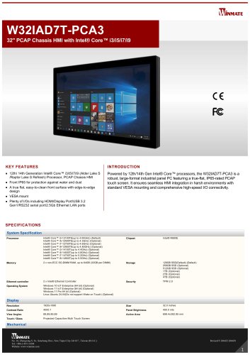 32" PCAP Chassis HMI with Intel&reg; Core&trade; i3/i5/i7/i9 W32IAD7T-PCA3