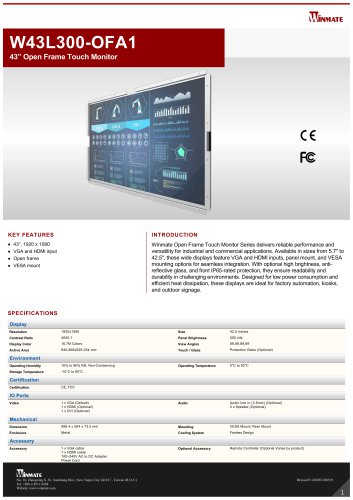 43&rdquo; Open Frame Touch Monitor W43L300-OFA1