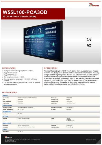 55" PCAP Touch Chassis Display  W55L100-PCA3OD 
