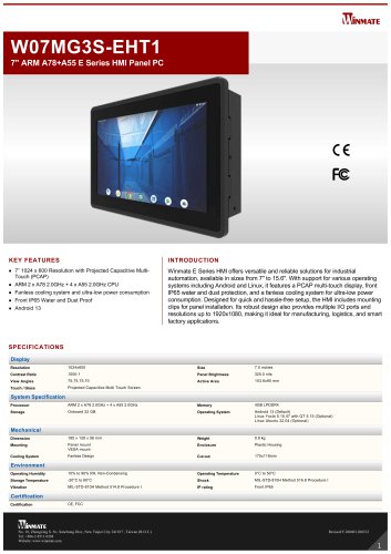 7" ARM A78+A55 E Series HMI Panel PC W07MG3S-EHT1