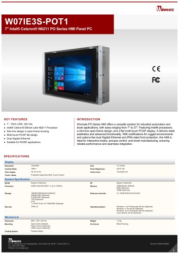 7" Intel&reg; Celeron&reg; N6211 PO Series HMI Panel PC W07IE3S-POT1