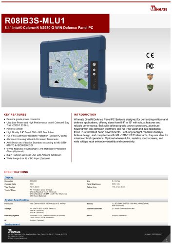 8.4" Intel&reg; Celeron&reg; N2930 G-WIN Defence Panel PC R08IB3S-MLU1