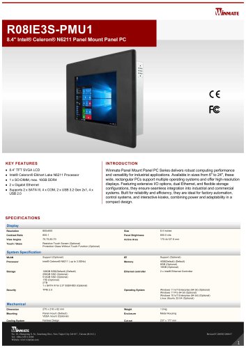 8.4" Intel&reg; Celeron&reg; N6211 Panel Mount Panel PC R08IE3S-PMU1