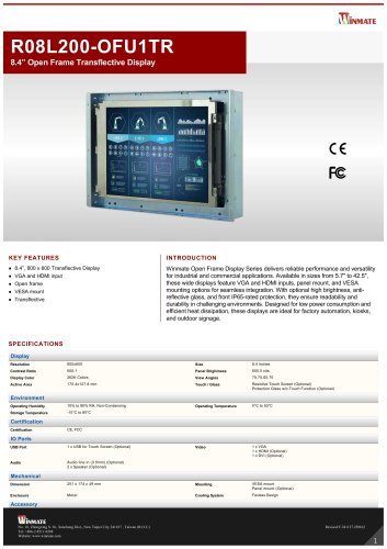 8.4&rdquo; Open Frame Transflective Display R08L200-OFU1TR