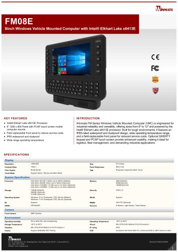 8inch Windows Vehicle Mounted Computer with Intel&reg; Elkhart Lake x6413E FM08E