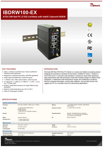 ATEX DIN Rail PC (C1D2 Certified) with Intel&reg; Celeron&reg; N2930 IBDRW100-EX