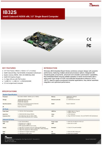 Intel&reg; Celeron&reg; N2930 x86, 3.5&rdquo; Single Board Computer IB32S