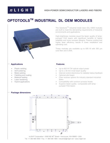  OPTOTOOLS™ INDUSTRIAL DIODE LASER OEM MODULES