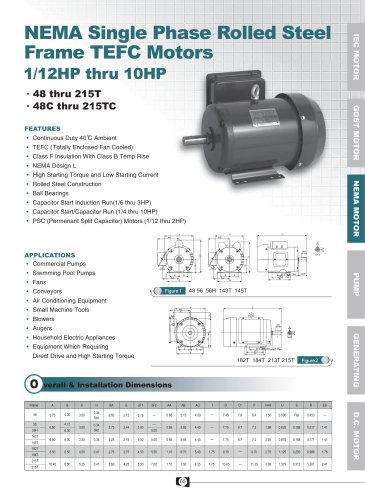 NEMA 1-Phase Rolled Steel TEFC Motors