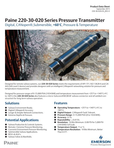 220-30-020 Series CANopen® Pressure and Temperature Transmitter