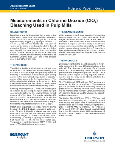 Measurements of Chlorine Dioxide Bleaching in Pulp and Paper Mills