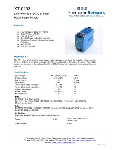 Sherborne Sensors Model XT-0103 Power Supply