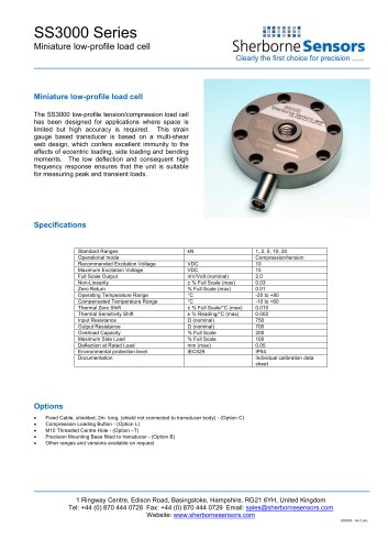 Sherborne Sensors SS3000 Series Miniature Low-profile Load Cell