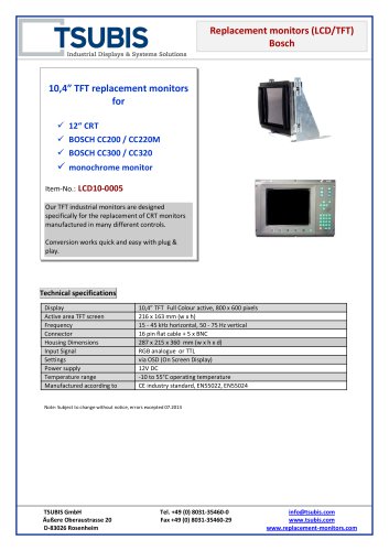 Replacement monitor for Bosch CC200, CC220M, CC300, CC320