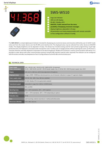 Large-size indicator SWS-W510 datasheet