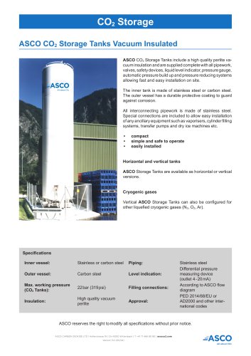 Vacuum insulated ASCO CO2 Storage Tank