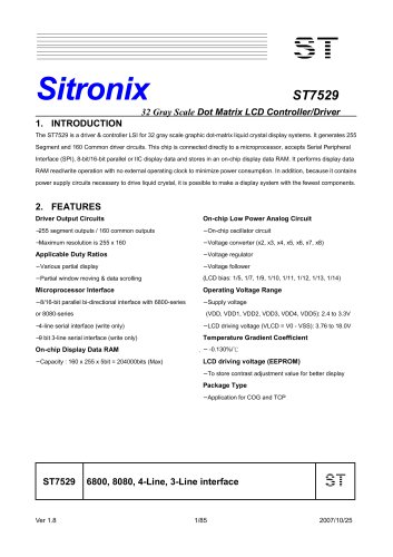 Sitronix ST7529 LCD Controller/Driver