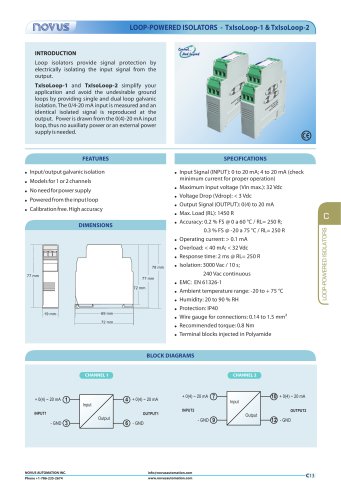 LOOP-POWERED ISOLATORS - TxIsoLoop-1 &TxIsoLoop-2