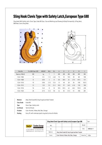 G80 Lifting Sling Hook Clevis European Type