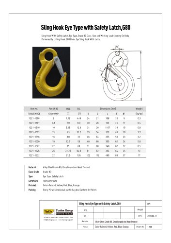 Lifting Sling Hook Eye Type