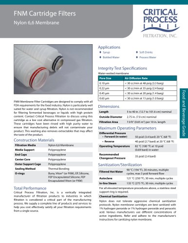 Food & Bev Nylon 6,6 Cartridge Filters