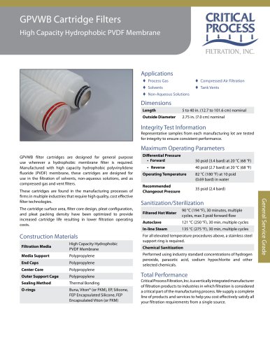 Service Hydrophobic PVDF Cartridge Filters