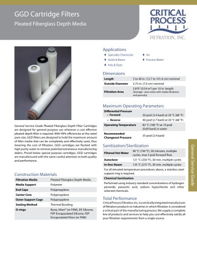 Service Pleated Fiberglass Depth Cartridge Filters