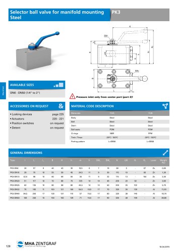 Selector ball valve for manifold mounting Steel PK3