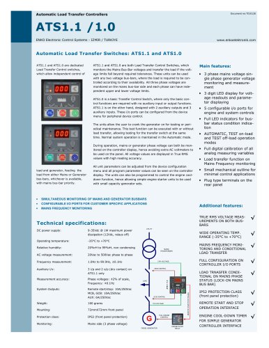 Automatic Load Transfer Controllers ATS1.1 /1.0